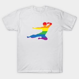 Kung Fu -  fly kick logo LGBT+ rainbow pride colours T-Shirt